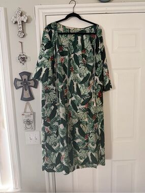 Tropical Leaf Print Maxi Skirt - Green
